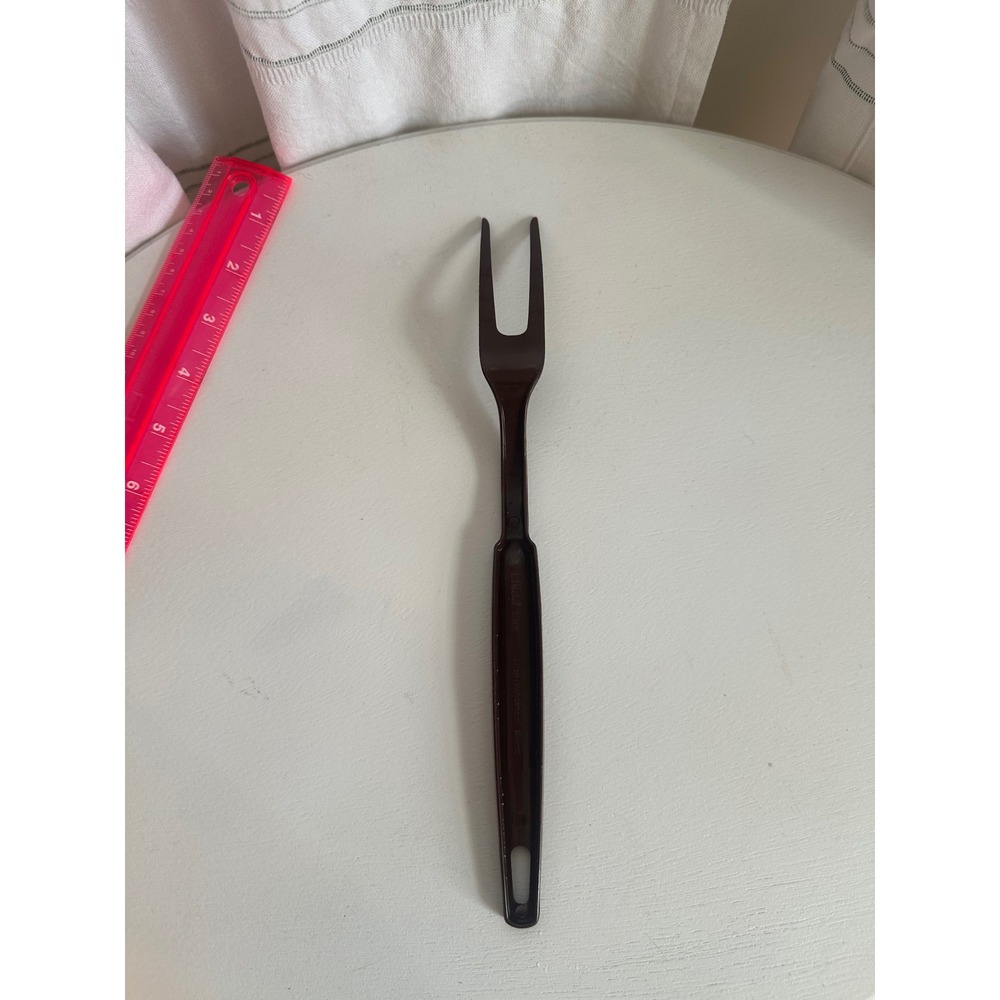 Ekco Vintage Brown Nylon Meat Fork 2 Tine Serving Tool USA Dishwasher Safe 11in - Picture 5 of 7